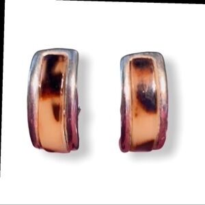 Tortoise shell look silver plate clip on Earrings
